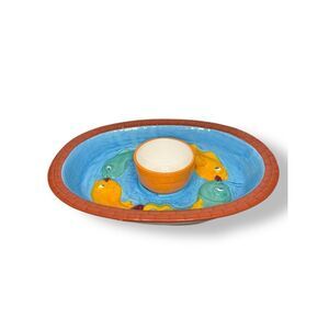 Vintage Gibson Ceramic Chip & Dip Serving Dish With Bowl Fish Design